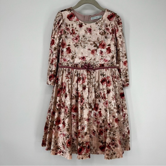 Abel & Lula Girls Floral Velvet Dress, Size 7 - Picture 4 of 9
